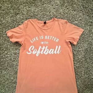 Softball Graphic Tee - Coral. Women’s size small.